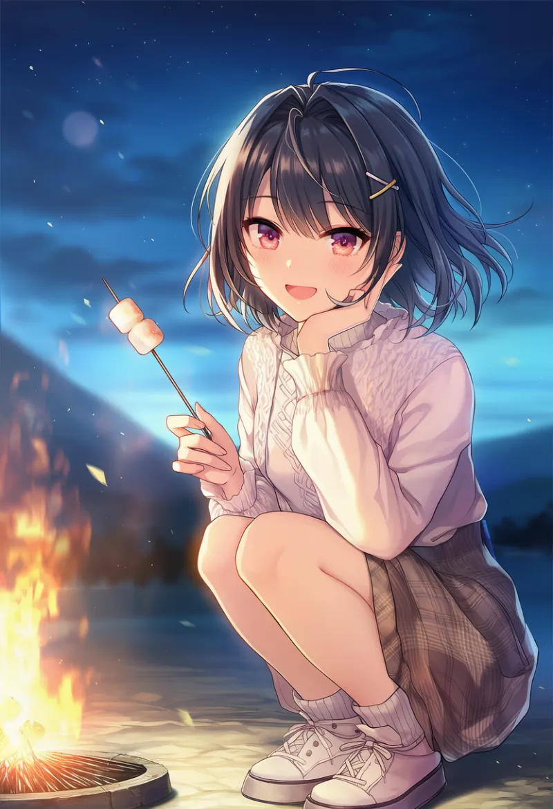 マシュマロを焼くAIイラスト｜プロンプト紹介