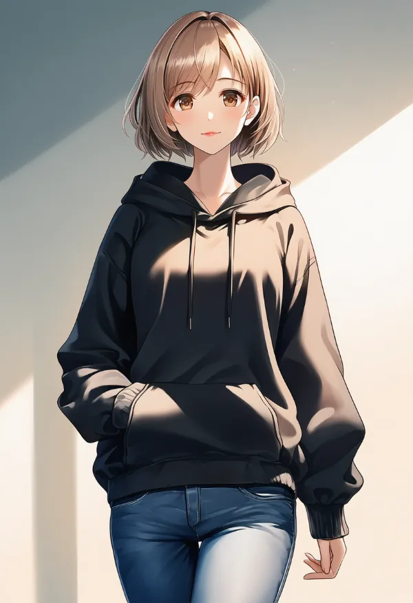 パーカー+ジーンズ|女子大生ファッションのプロンプト紹介