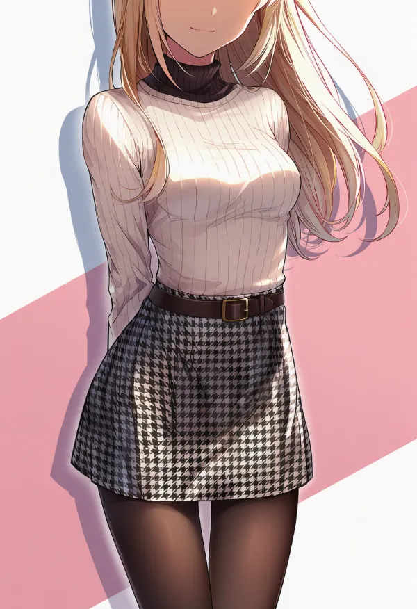 千鳥格子柄ミニスカのAIイラスト｜プロンプト紹介：houndstooth mini skirt