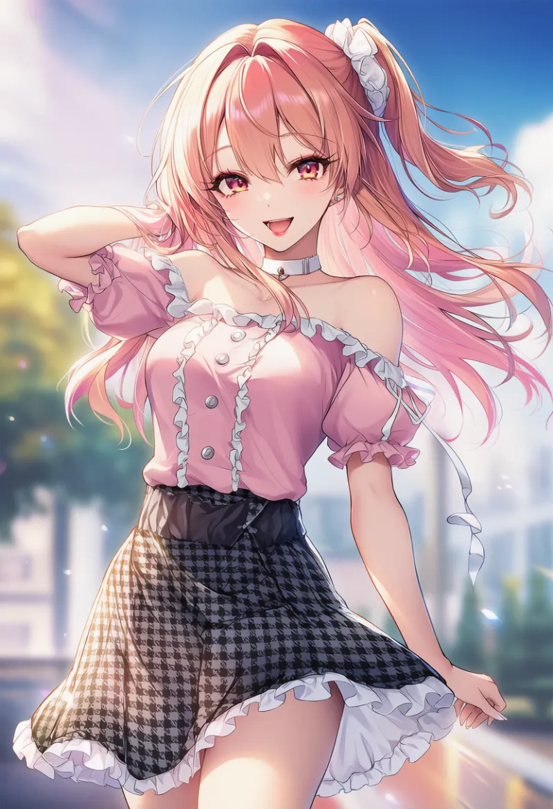 千鳥格子柄スカートのAIイラスト（姫カジ）｜プロンプト紹介