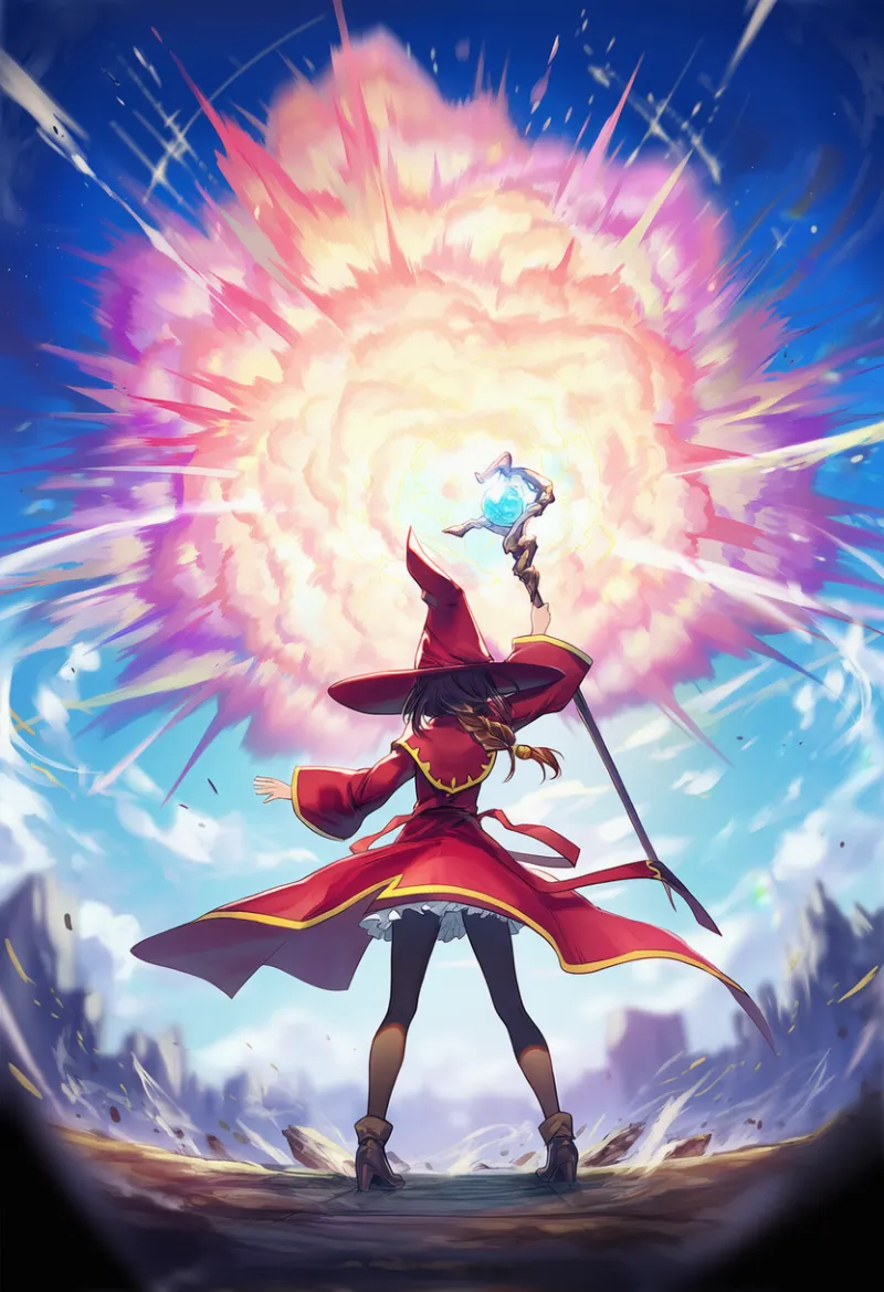 巨大な爆発エフェクトを再現するプロンプトの紹介用のAIイラスト