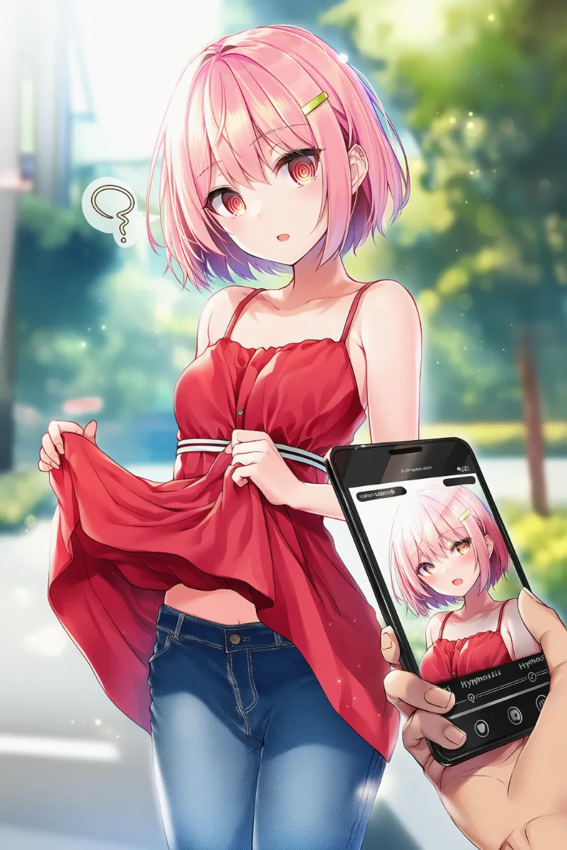 POV視点で催眠アプリを使うシーンのAIイラスト｜プロンプト紹介