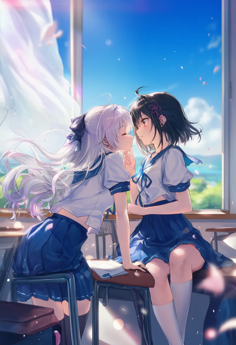 キス寸前の仕草のAIイラスト|プロンプト紹介:imminent kiss