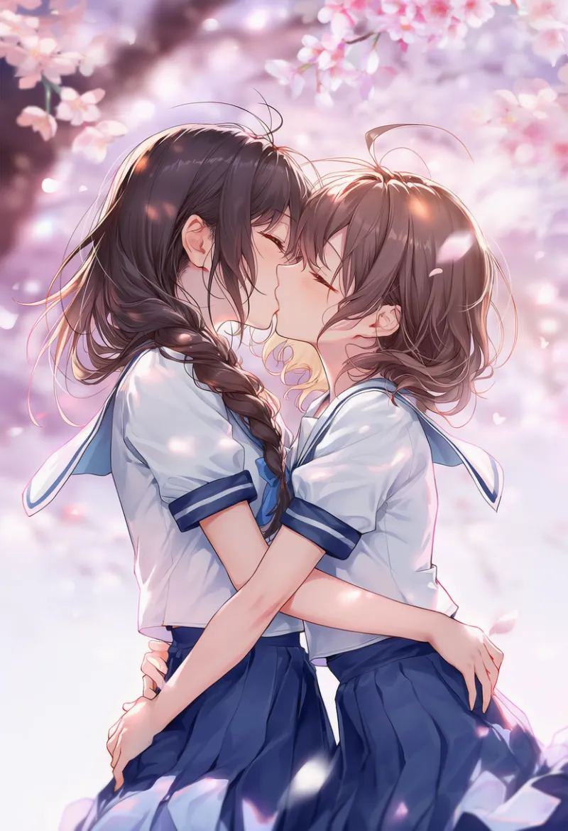 キスシーンのAIイラストとプロンプト紹介:kiss, face-to-face