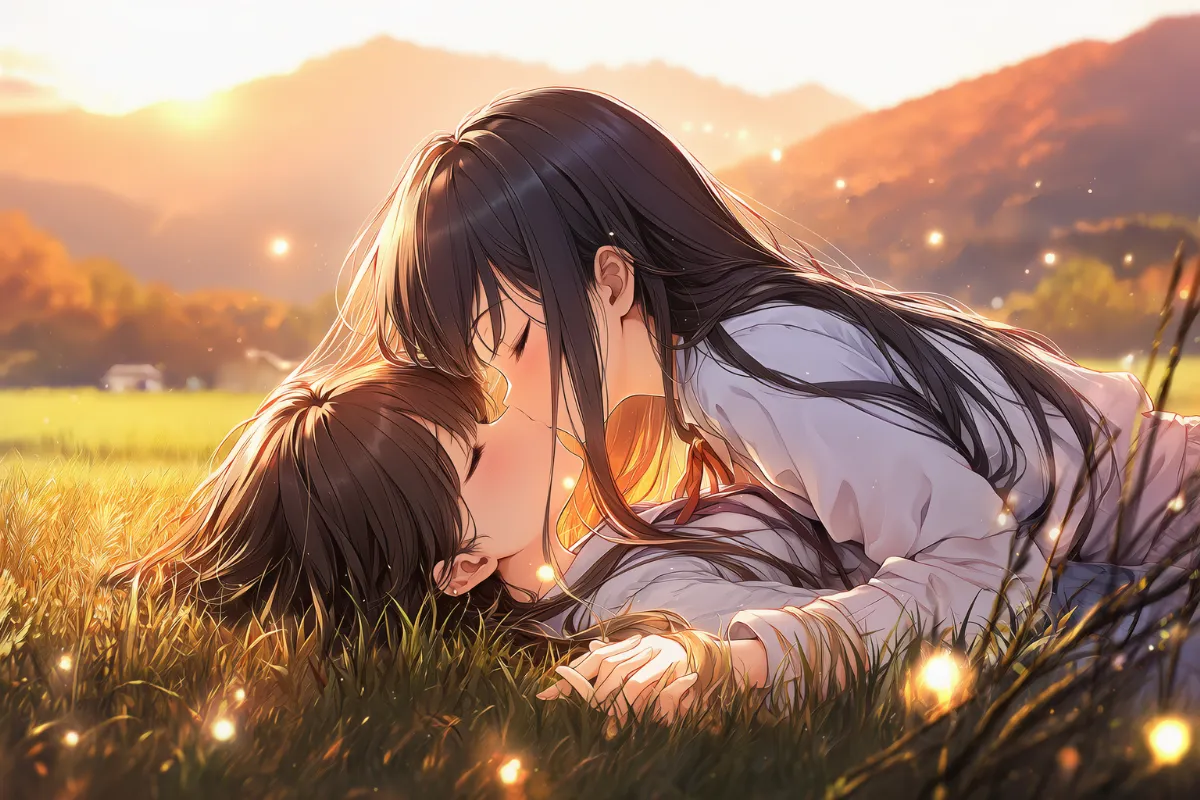 押し倒して密着するキスのプロンプト|AIイラスト