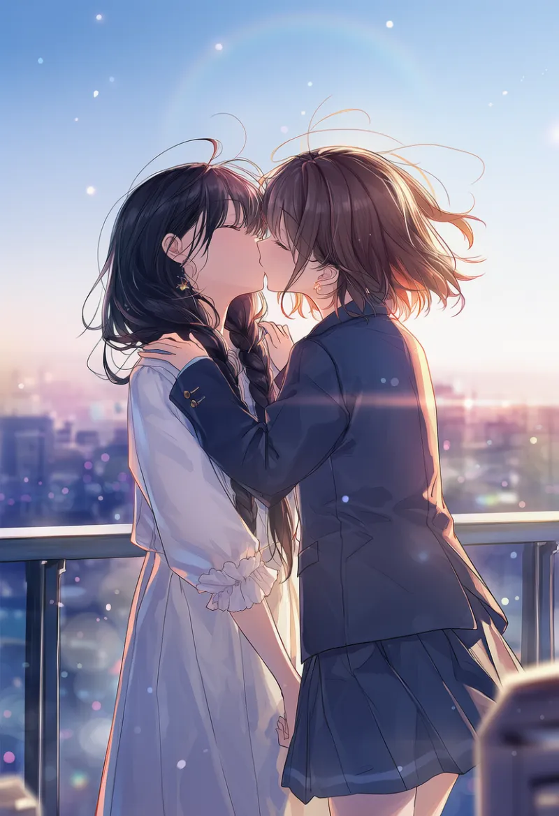 肩に手を置くキスのプロンプト|AIイラスト