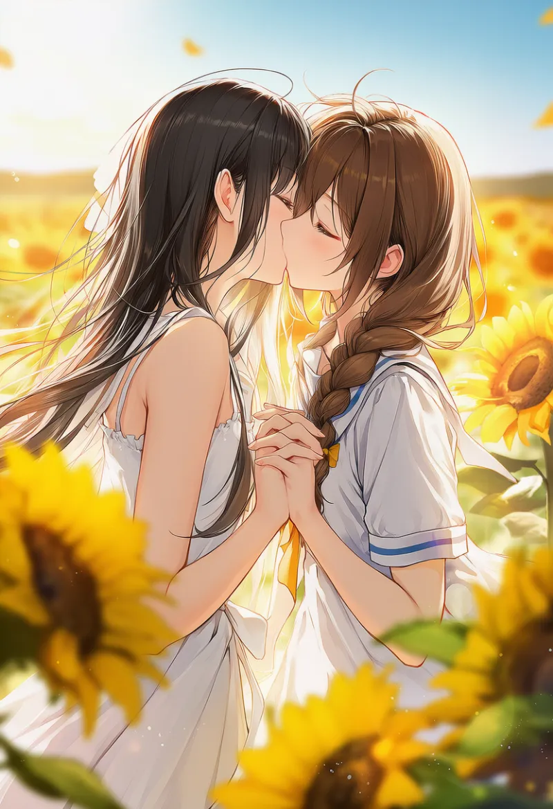 指を絡めるキスのプロンプト|AIイラスト