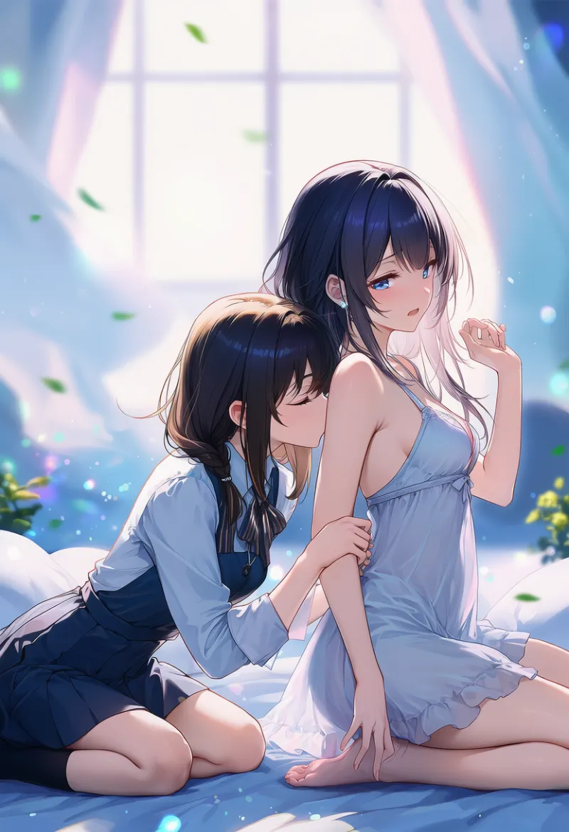 背中へキスのAIイラスト|プロンプト紹介:kissing back