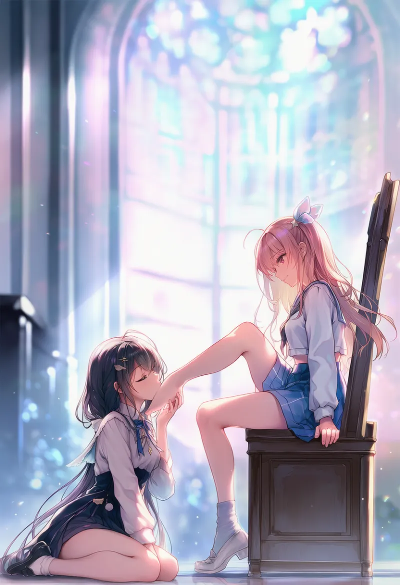 足にキスのAIイラスト|プロンプト紹介:kissing foot, foot worship