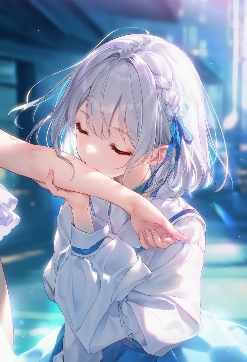 腕にキスのAIイラスト|プロンプト紹介:kissing arm