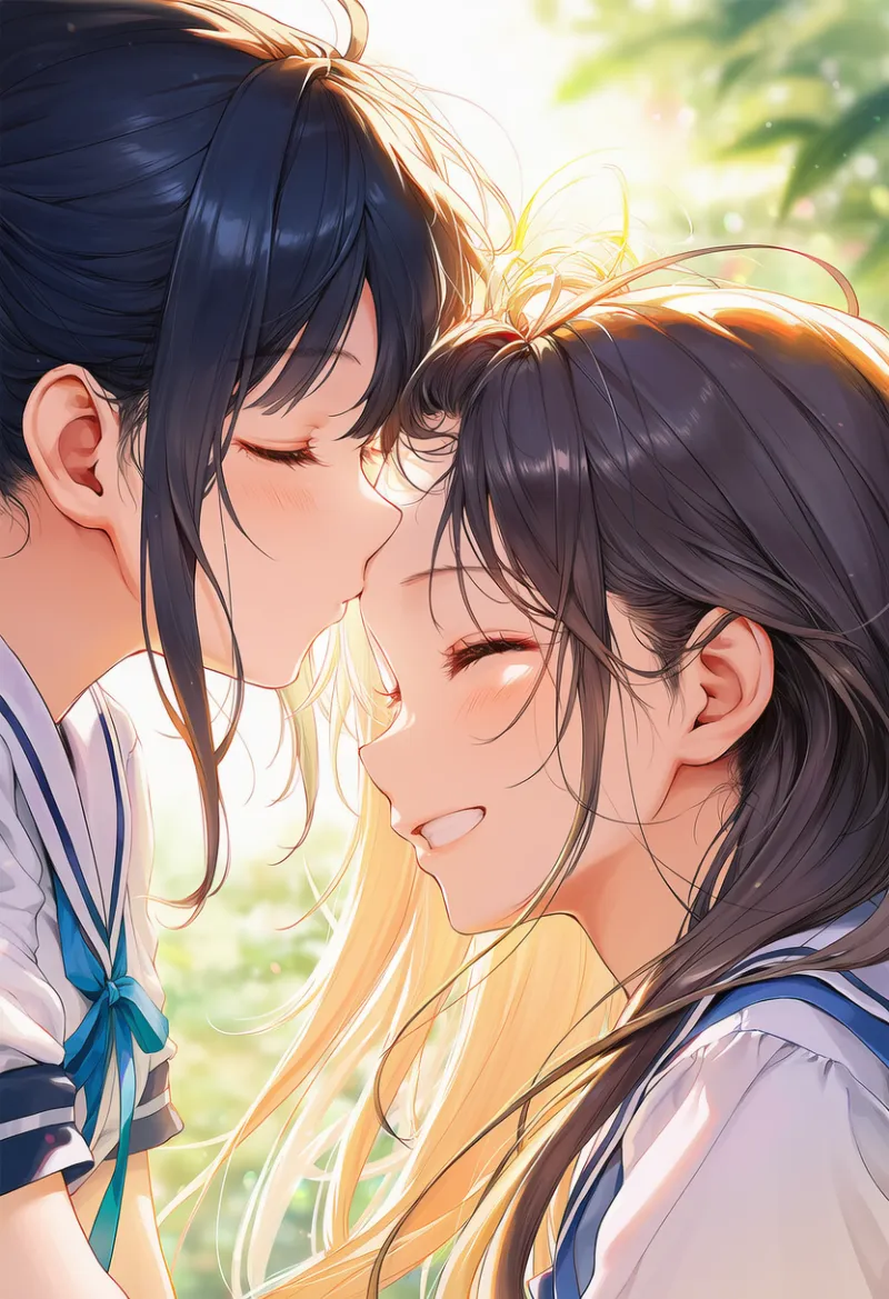 額へのキスのAIイラスト|プロンプト紹介:kissing forehead