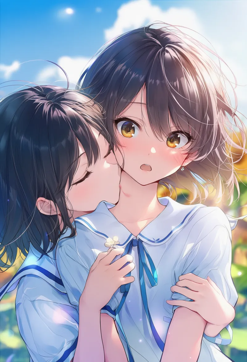 首筋へのキスのAIイラスト|プロンプト紹介:kissing neck