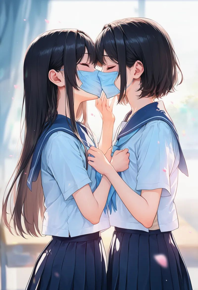 マスク越しキスのAIイラスト|プロンプト紹介:kissing through mask