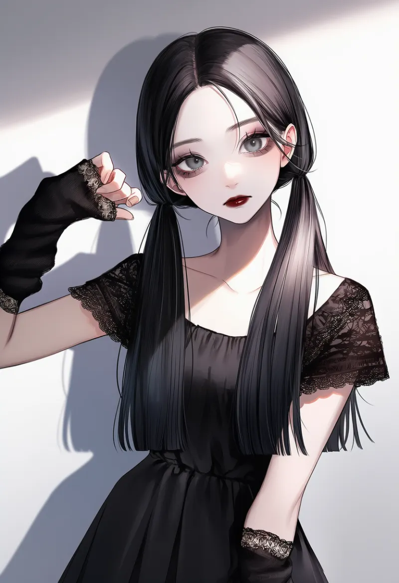 レースの縁取りのアームウォーマーのAIイラスト(ゴシックファション)|プロンプト紹介