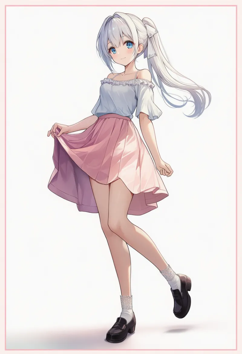 レースの縁取りの靴下とローファーのAIイラスト|デート用コーデのプロンプト紹介