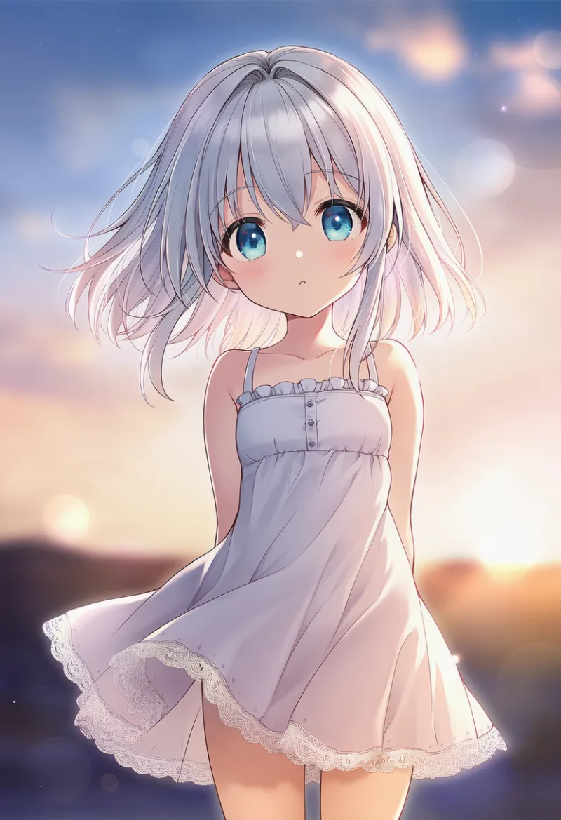 レースの縁取りのサンドレス|幼い少女の服プロンプト