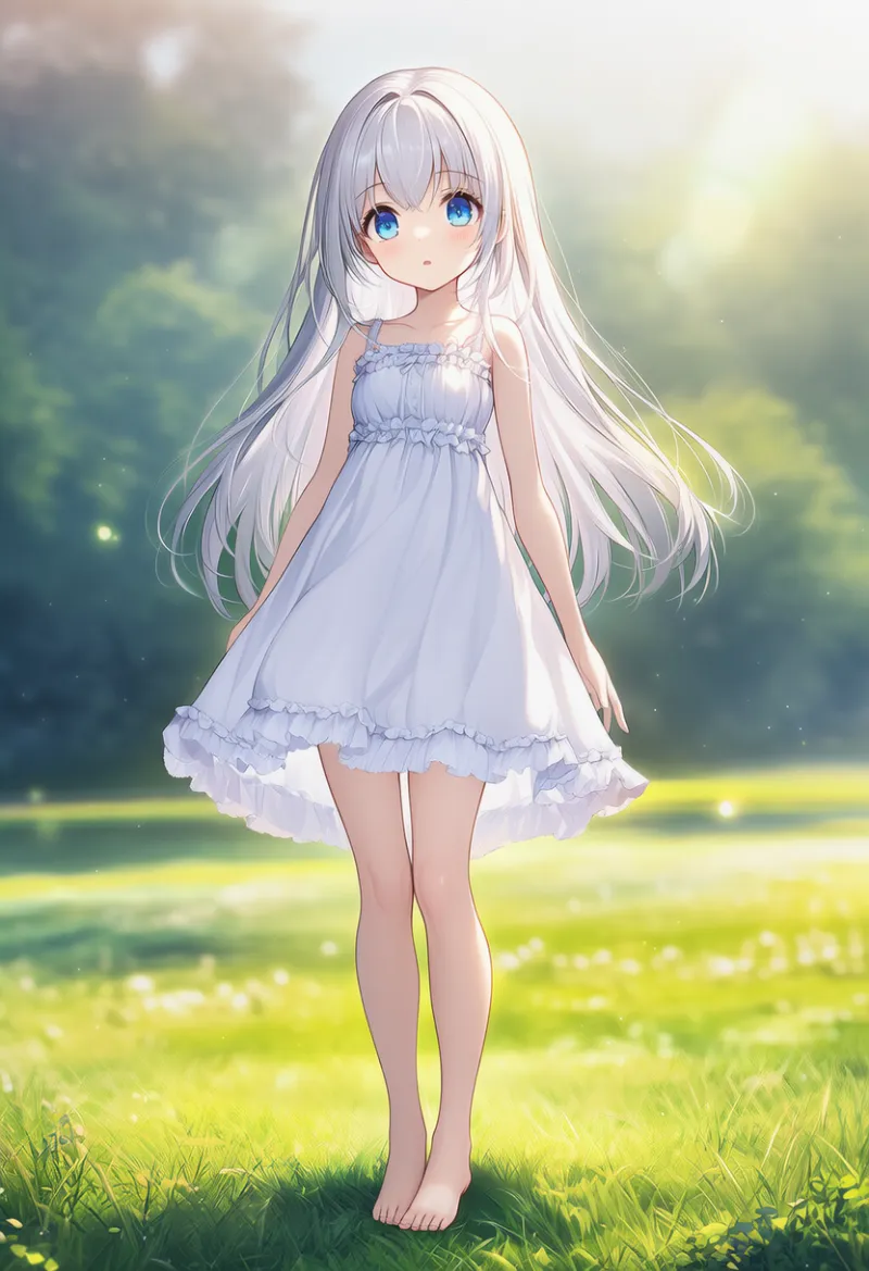 脚を揃えて立つ|幼い少女のポーズのプロンプト