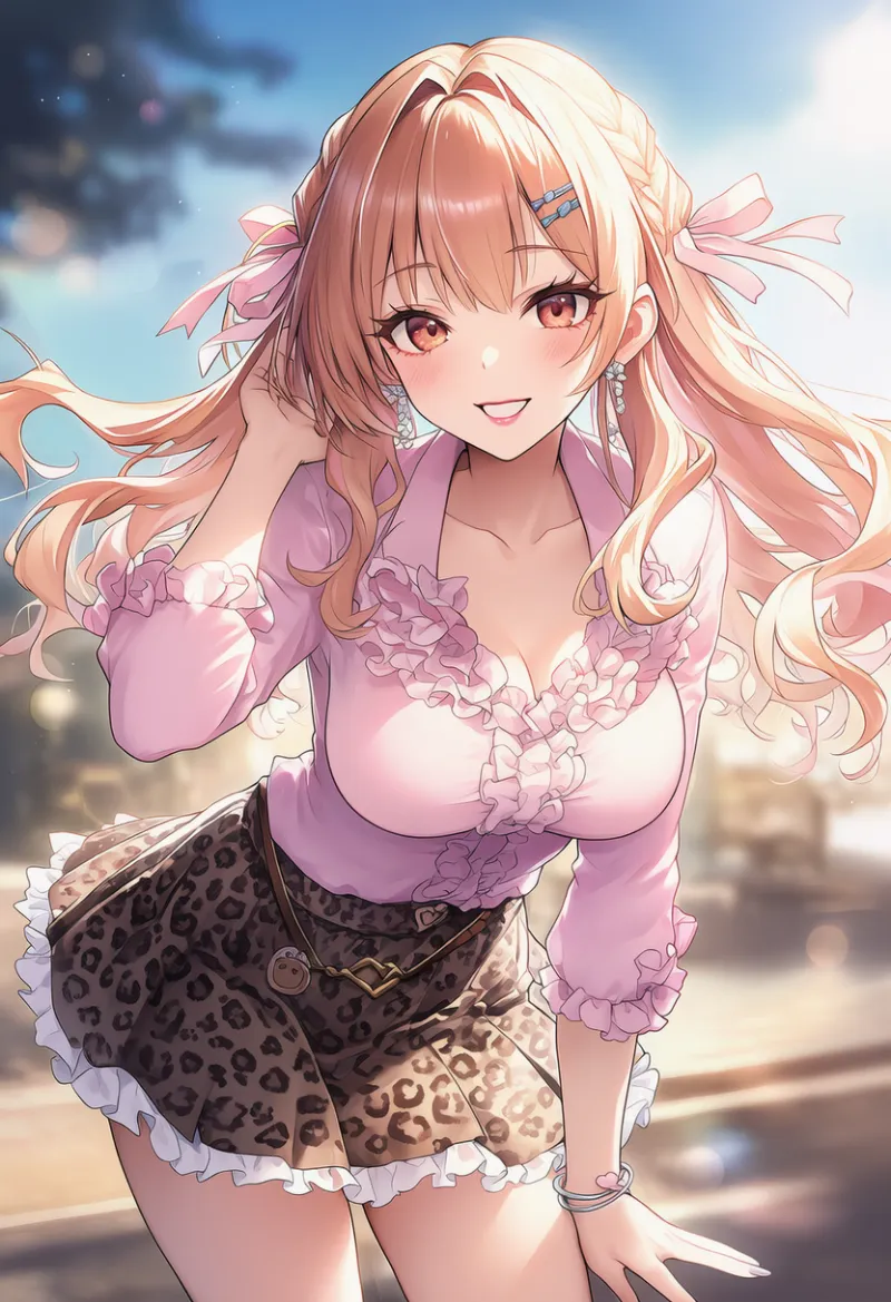 レオパード柄スカートのAIイラスト（姫カジ）｜プロンプト紹介