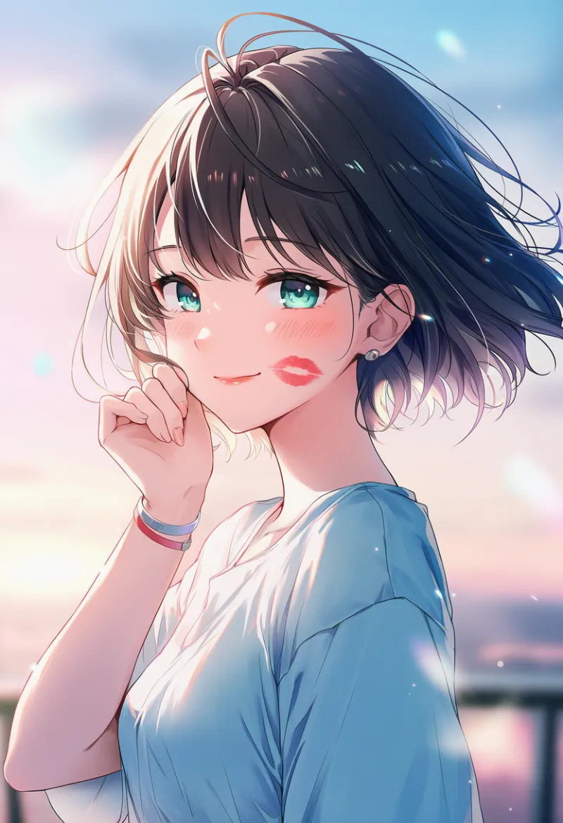 リップスティックマークのAIイラスト|プロンプト紹介:lipstick mark on face