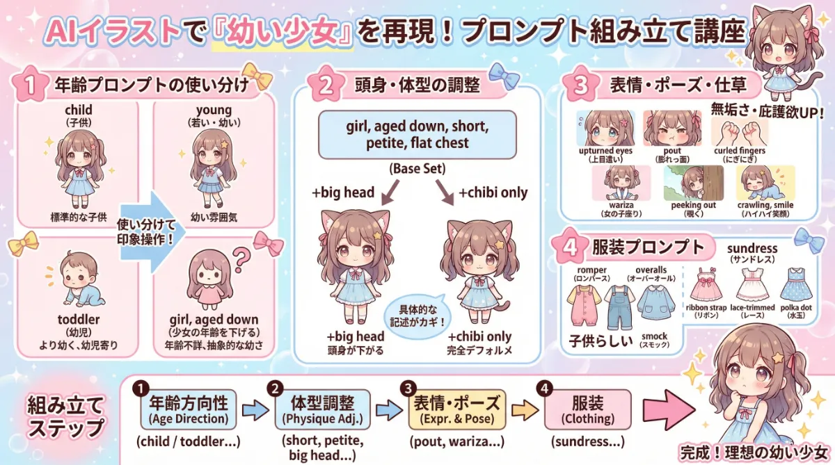 幼い少女を再現するプロンプト集【NovelAI】のまとめ用の図解イラスト