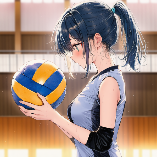 バレーボール（物体）を見るAIイラスト｜プロンプト紹介：looking at volleyball (object)