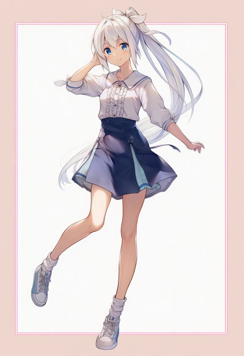 ルーズソックスとスニーカーのAIイラスト|デート用コーデのプロンプト紹介