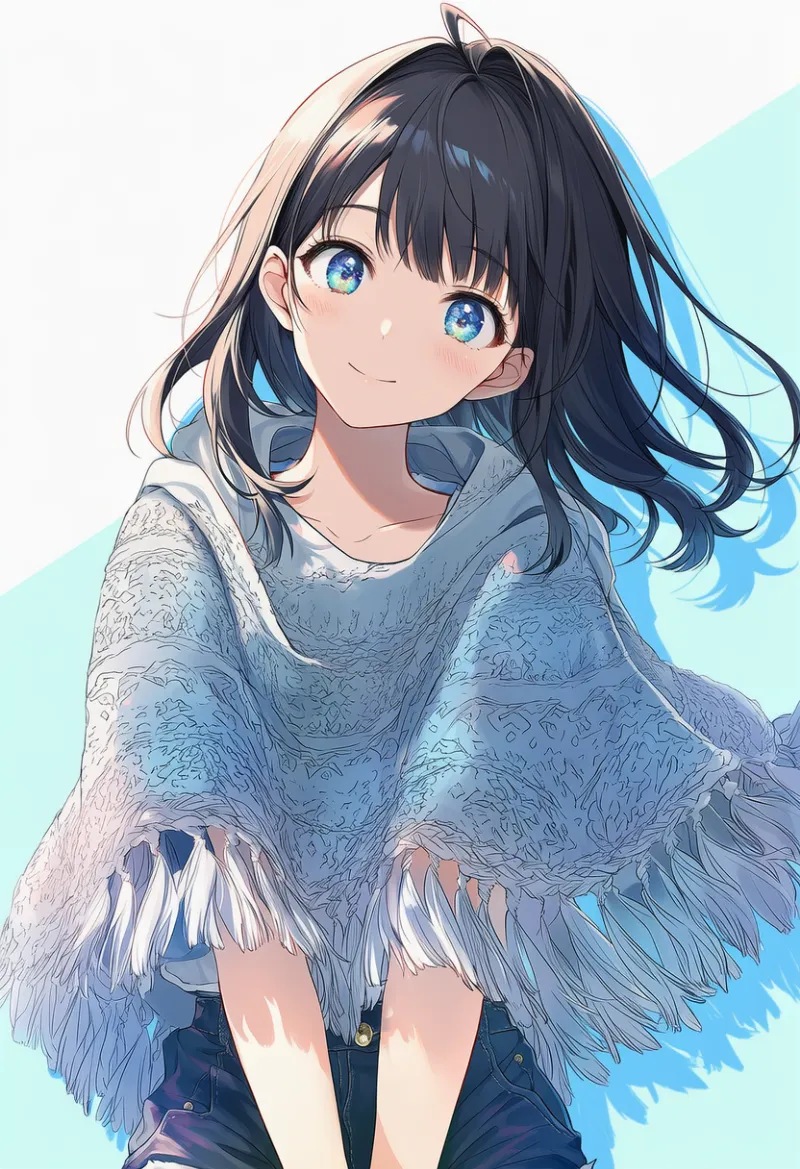 マクラメ装飾のポンチョのAIイラスト|プロンプト紹介