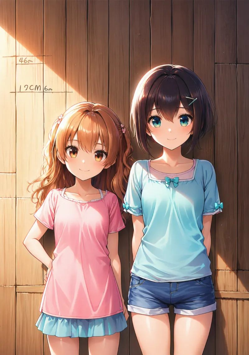背比べをする子供のAIイラスト（こどもの日）