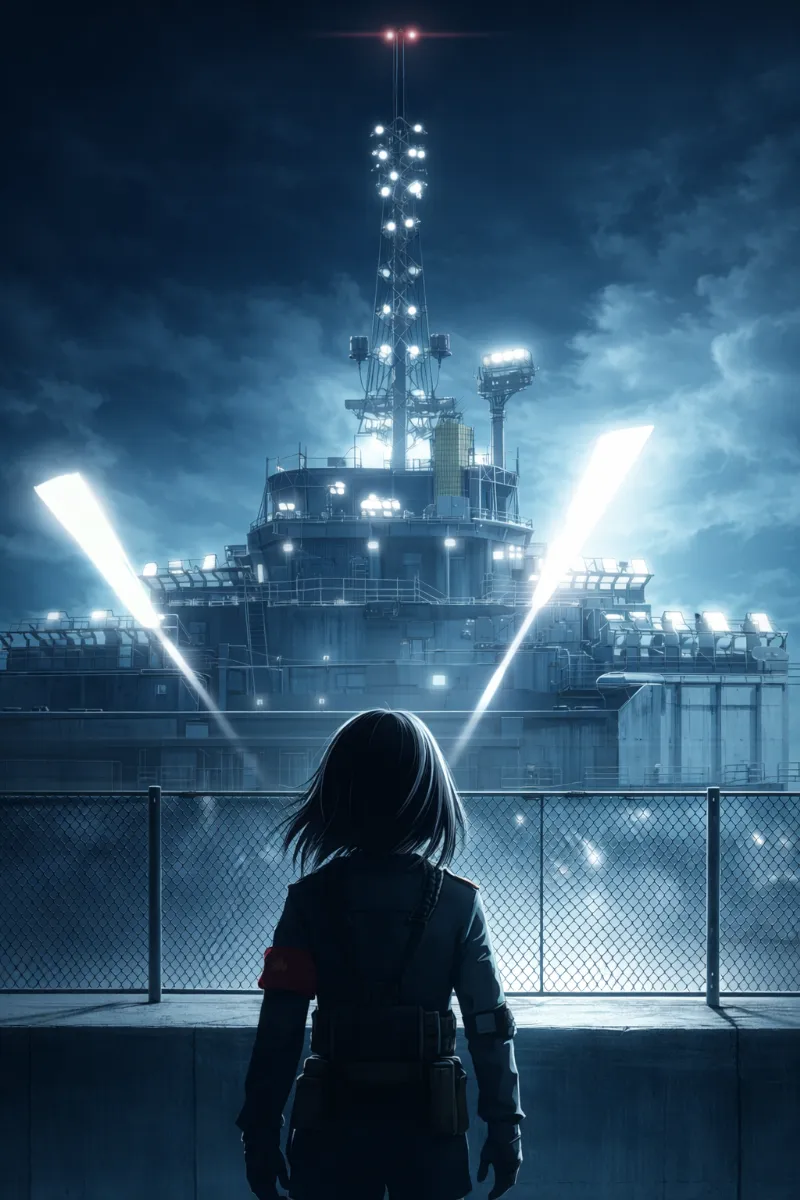 厳重警備の基地メインゲートのAIイラスト(軍事施設)|プロンプト紹介