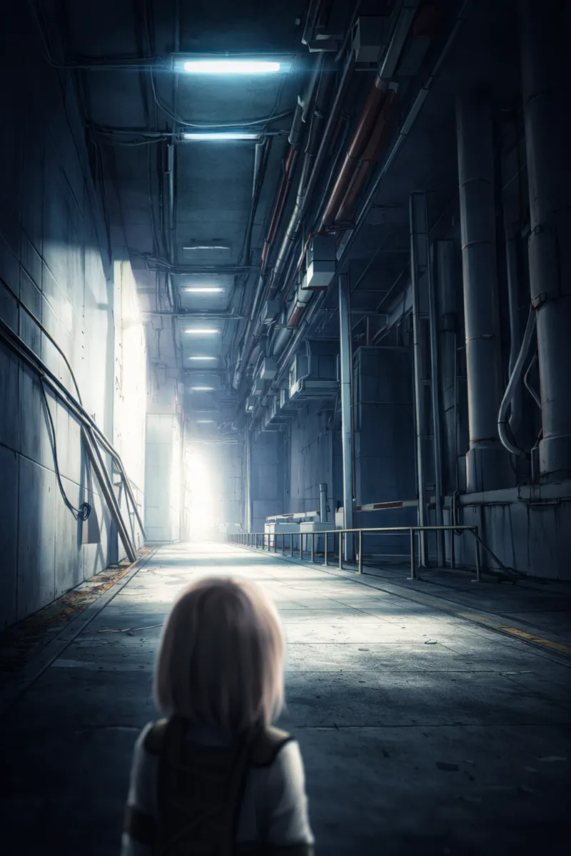 基地内部の長い廊下のAIイラスト(軍事施設)|プロンプト紹介