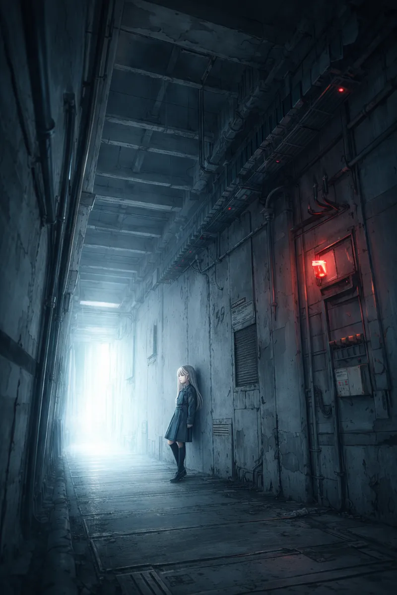 地下バンカー内の作戦室前廊下のAIイラスト(軍事施設)|プロンプト紹介