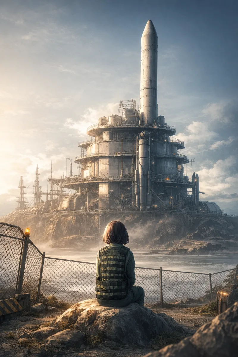 ミサイルサイロ周辺の荒野基地のAIイラスト(軍事施設)|プロンプト紹介