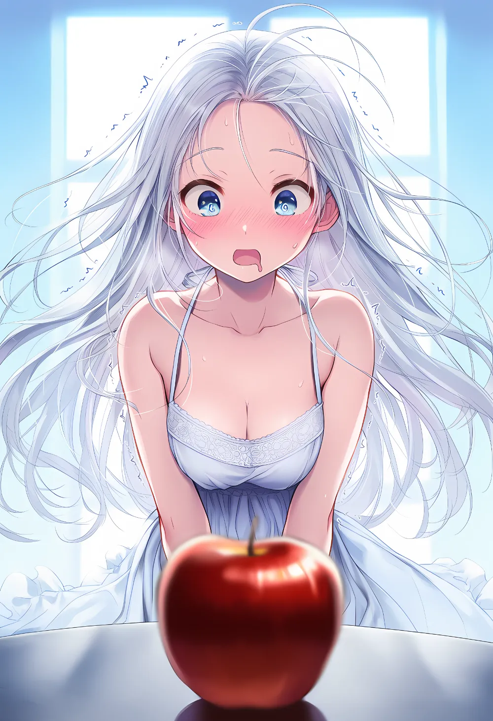 口よだれ（下唇の凹み）のプロンプト：mouth drool｜AIイラスト