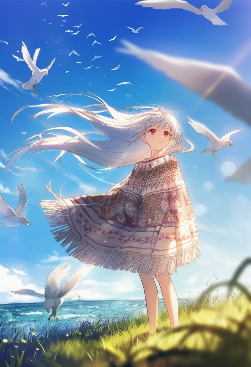 裸にポンチョを着た状態のAIイラスト|プロンプト紹介