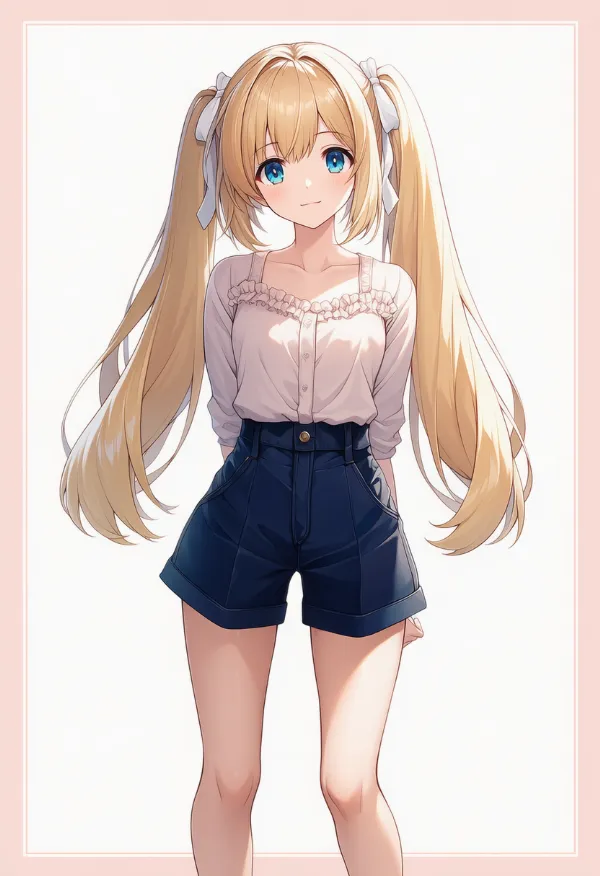 紺色のキュロットのAIイラスト|デート用コーデのプロンプト紹介