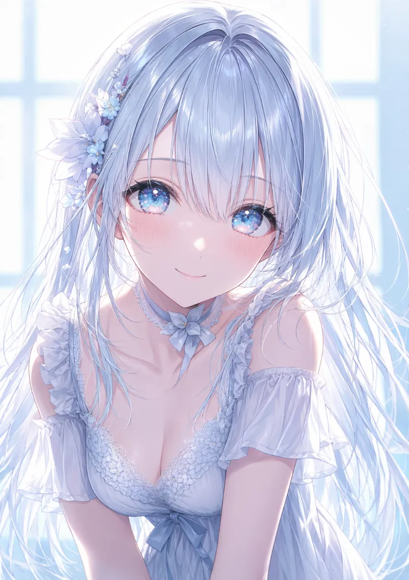 白いドレスの美少女｜NovelAIのイラストをGPT Image 2で修正・仕上げをした画像の作例-4