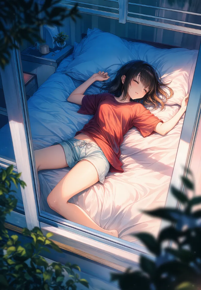 自室で寝ている美少女｜NovelAIのイラストをGPT Image 2で修正・仕上げをした画像の作例-6