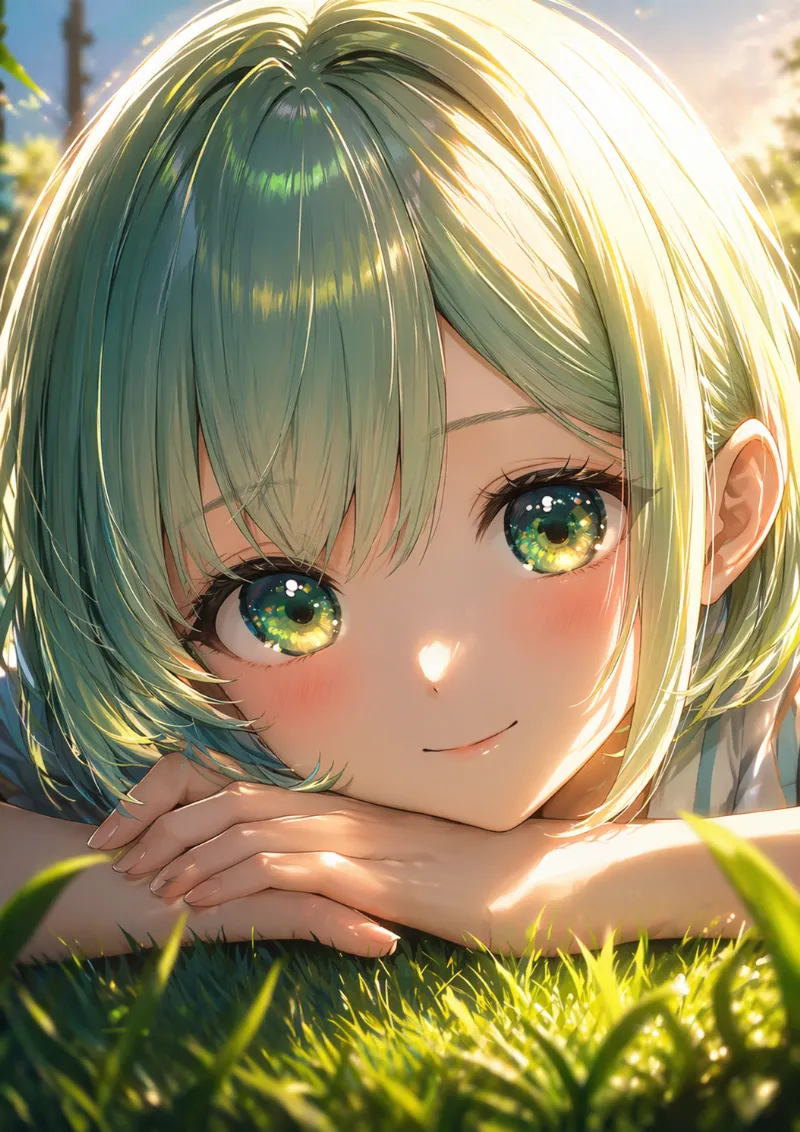 草原で寝転び微笑む美少女｜NovelAIのイラストをGPT Image 2で修正・仕上げをした画像の作例-9