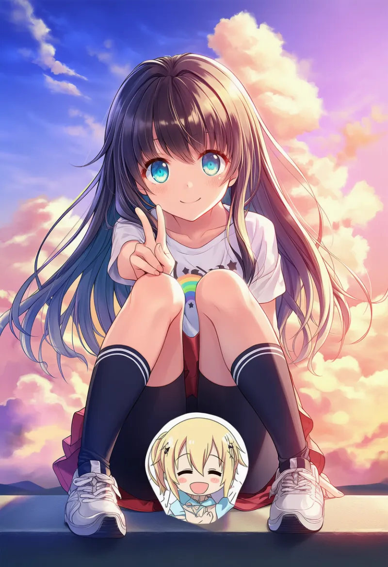 スタンプでちょうど隠れる（見えそうで見えない構図例）｜プロンプト紹介：novelty censor