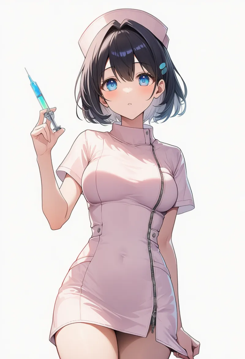 ジッパー付きのナース服のAIイラスト｜プロンプト紹介