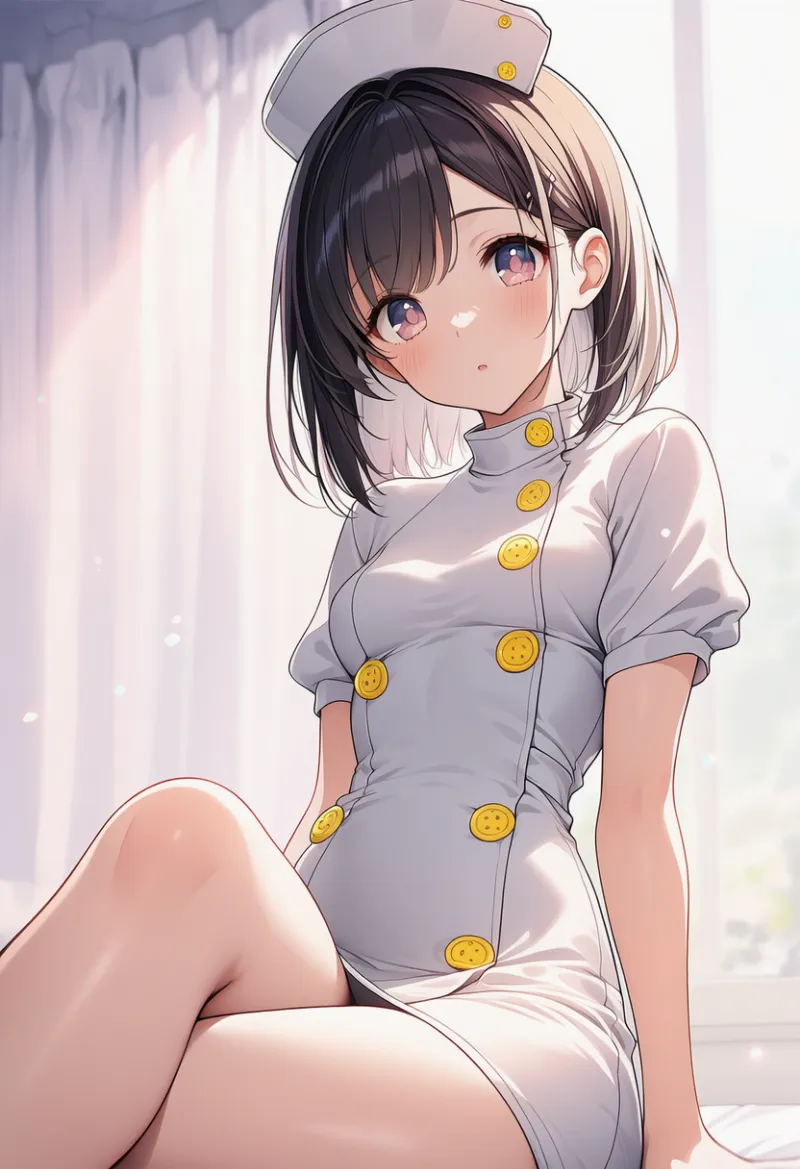 大きめのボタンのナース服のAIイラスト｜プロンプト紹介