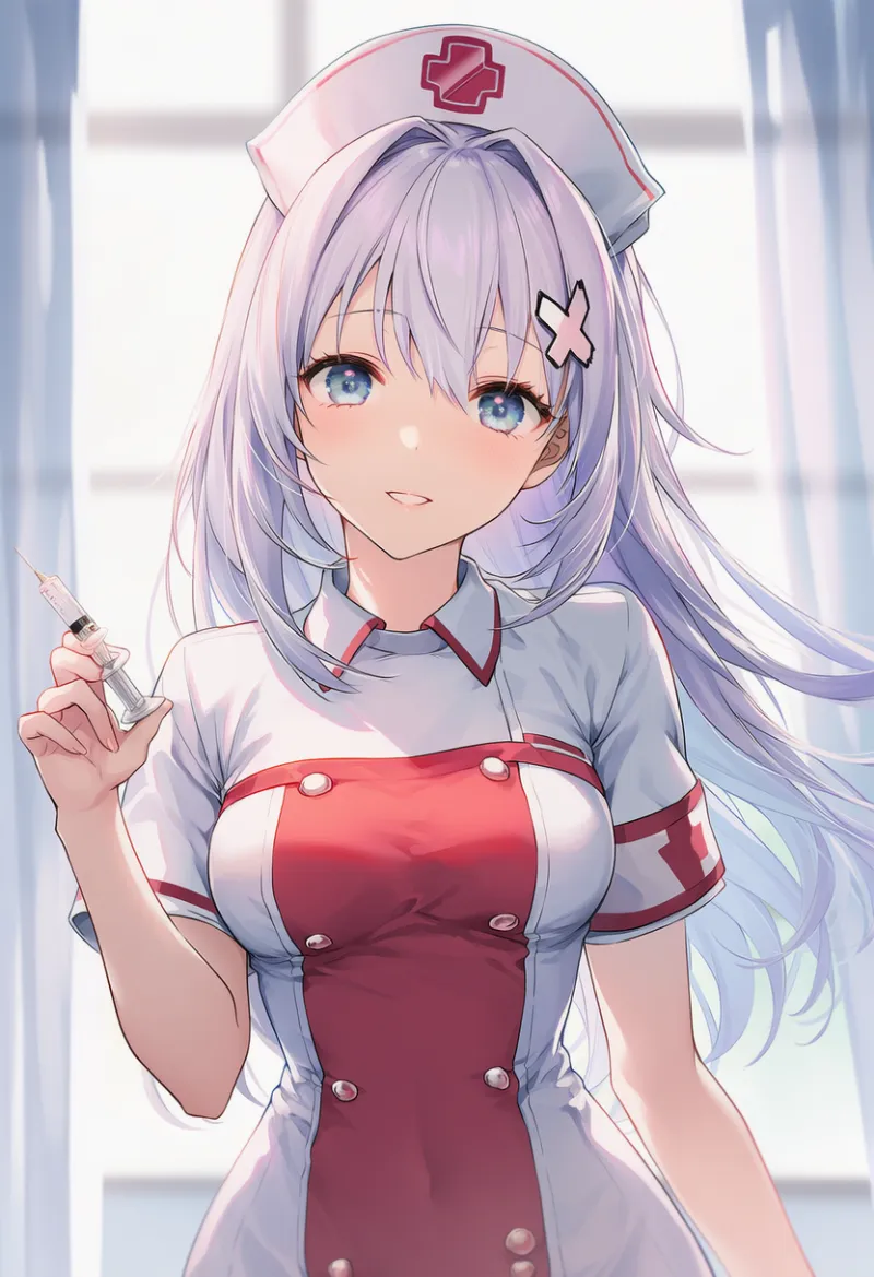 フロントパネル付きのナース服のAIイラスト｜プロンプト紹介