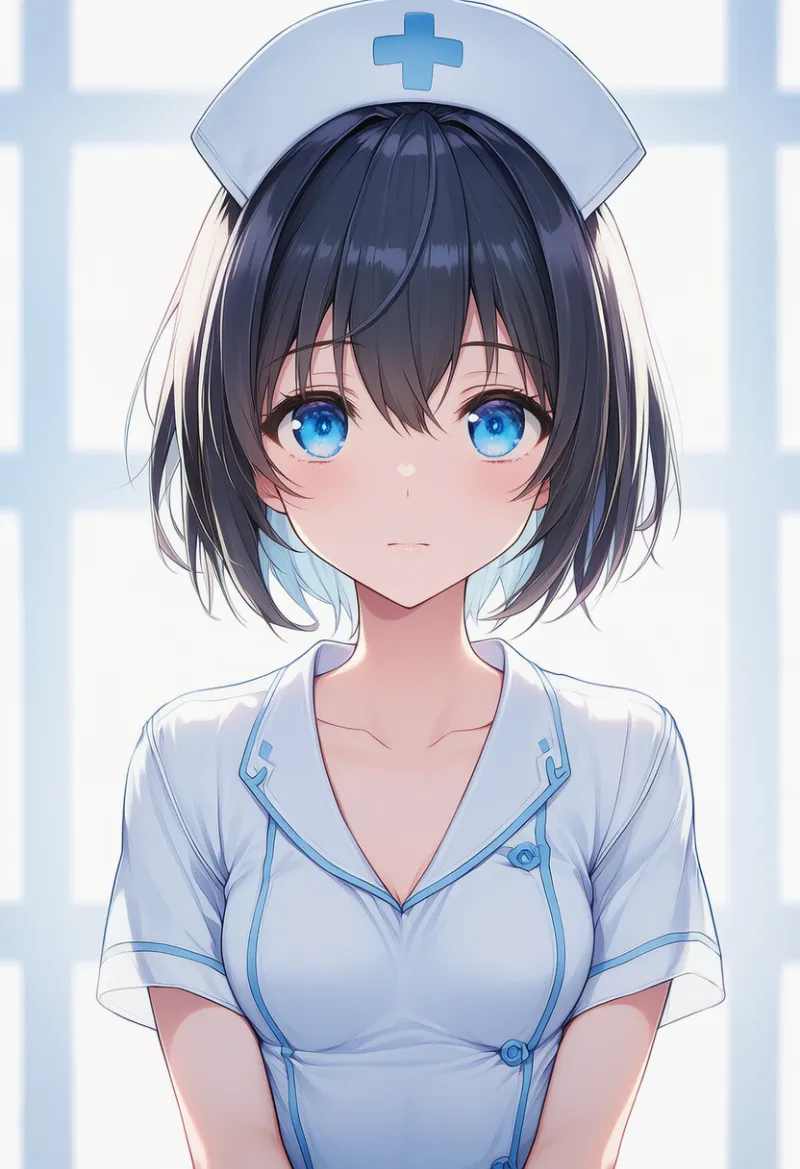 大きく開いた襟ぐりのナース服のAIイラスト｜プロンプト紹介