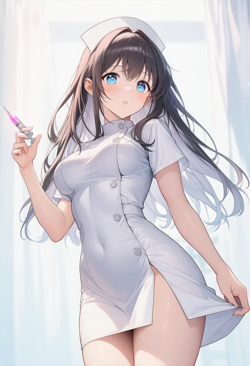 スリット入りのナース服のAIイラスト｜プロンプト紹介