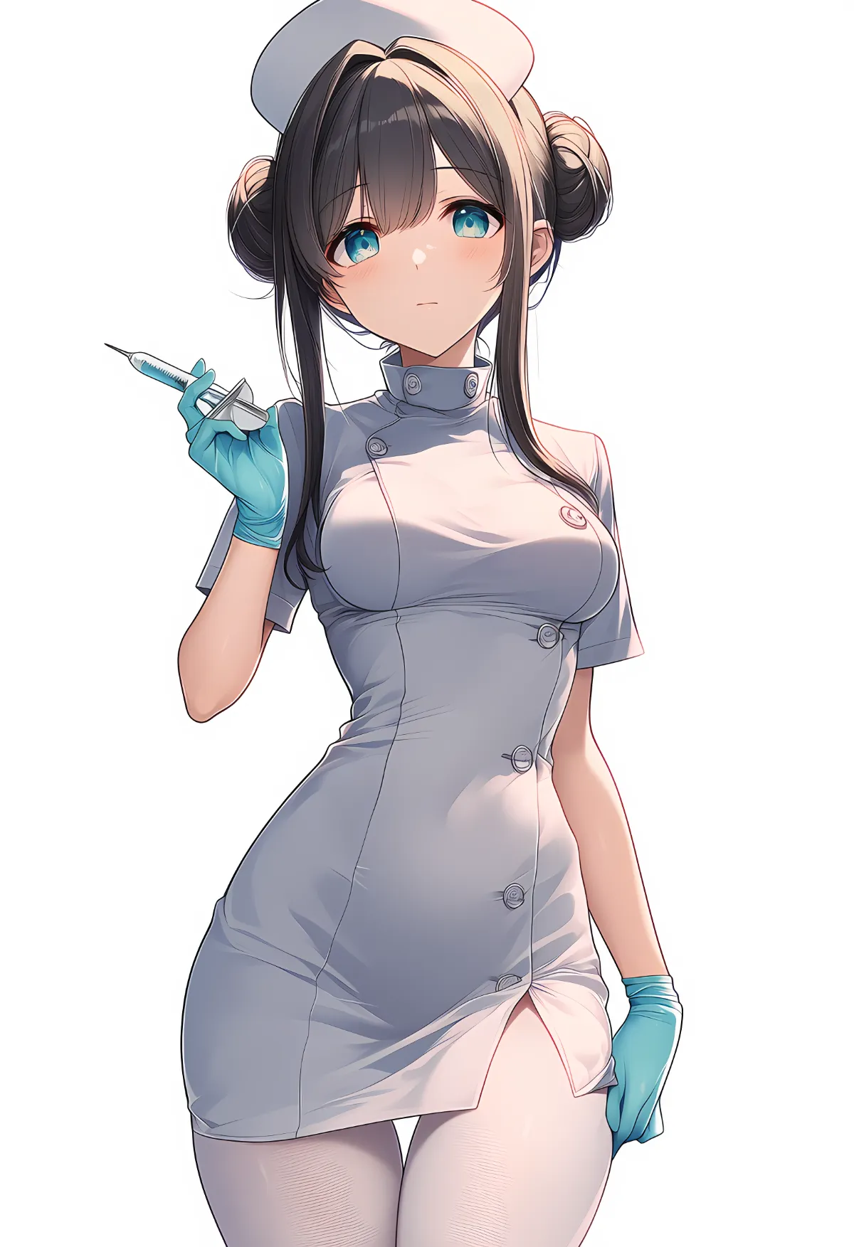 白い布の生地感を強調したナース服のAIイラスト作例｜プロンプト紹介