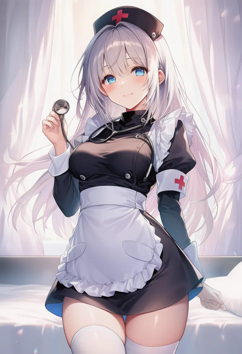 黒ドレスナースのAIイラスト｜ナース服デザイン