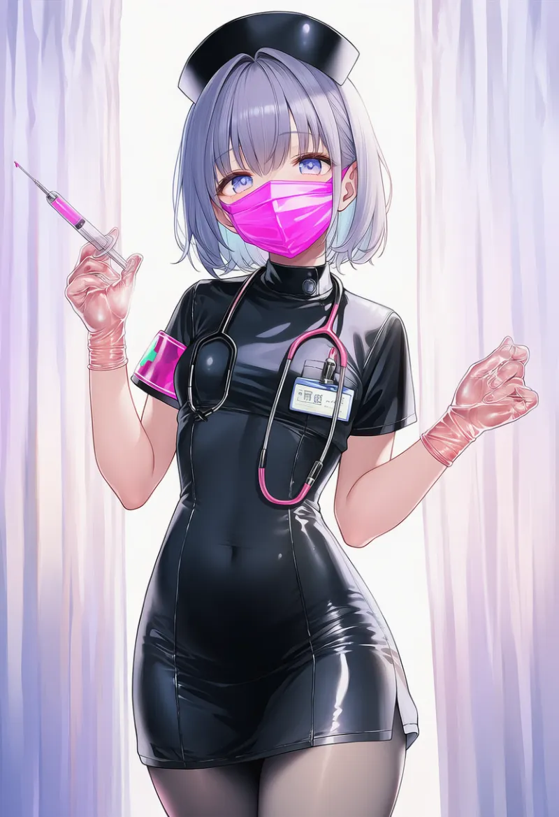 ダーク・ラテックスナースのAIイラスト｜ナース服デザイン