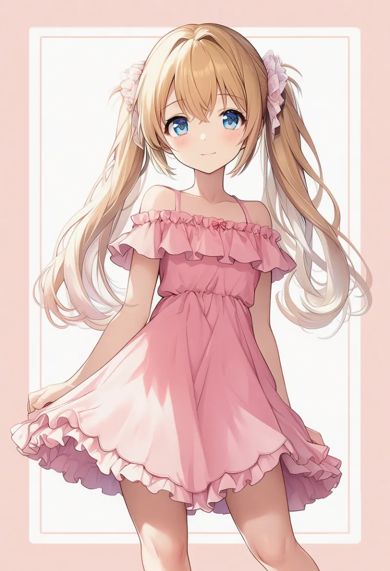 フリル付きオフショルダードレスのAIイラスト|デート用コーデのプロンプト紹介