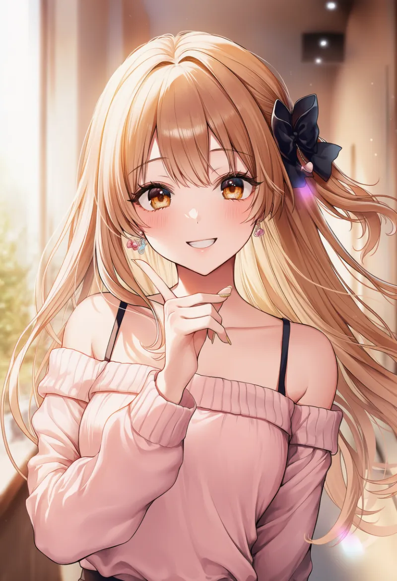 オフショルダーセーターのAIイラスト（姫カジ）｜プロンプト紹介