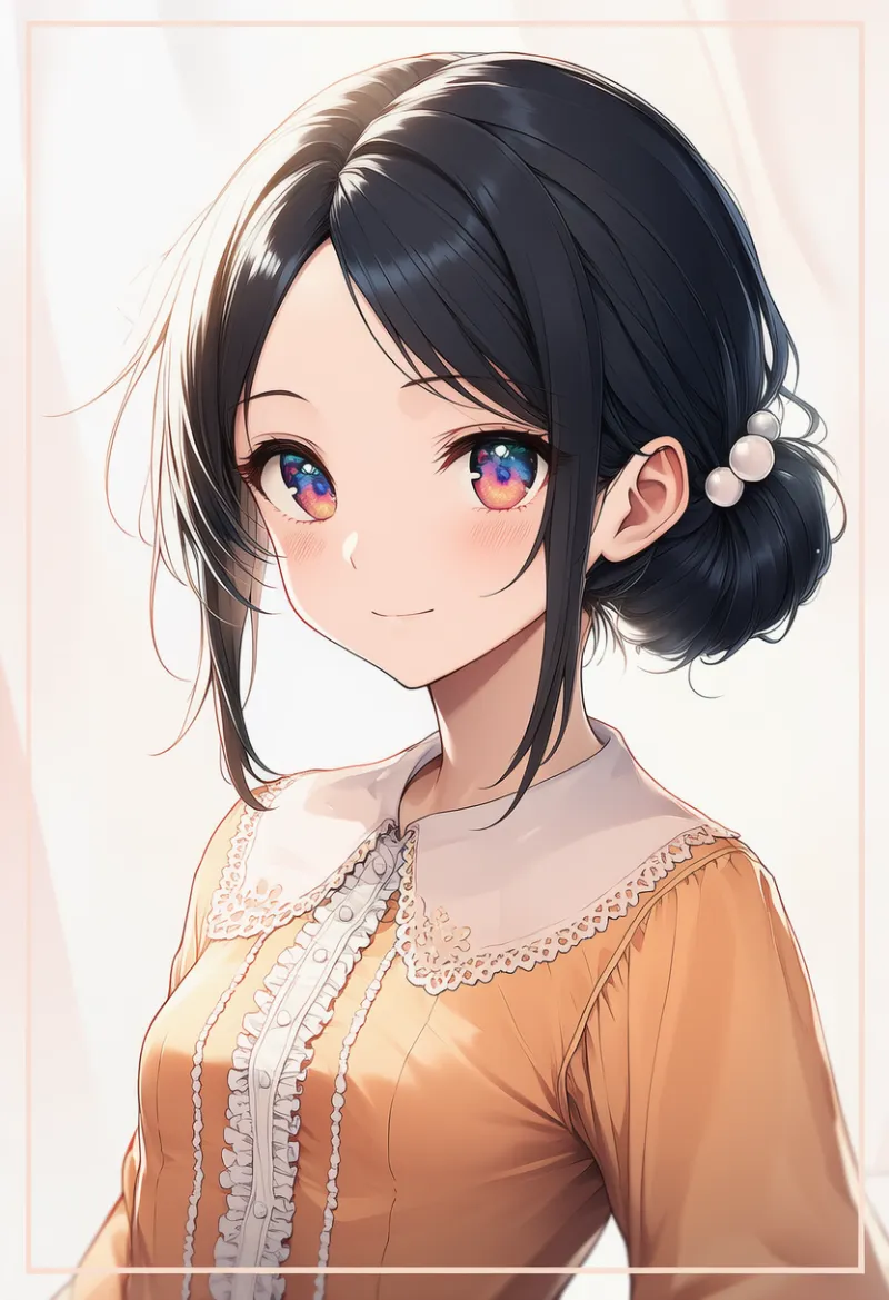 上品な低めシニヨン（お嬢様ヘアの作例）｜AIイラスト